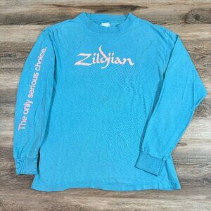 Vtg 80s ZILDJIAN The Only Choice Thrashed Faded LS Band Shirt Drums Grunge Punk